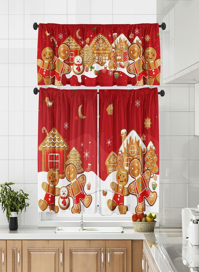 Deztibos Christmas Valance for Windows Rod Pocket Short Curtains Gingerbread Man Merry Christmas Kitchen Valances Window Treatments,52 x 18，26x36 inch Three-Piece Set. - Image 4